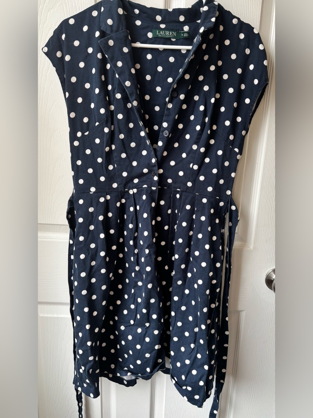 Lauren Ralph Lauren Navy and White Polka Dot Sleeveless Dress